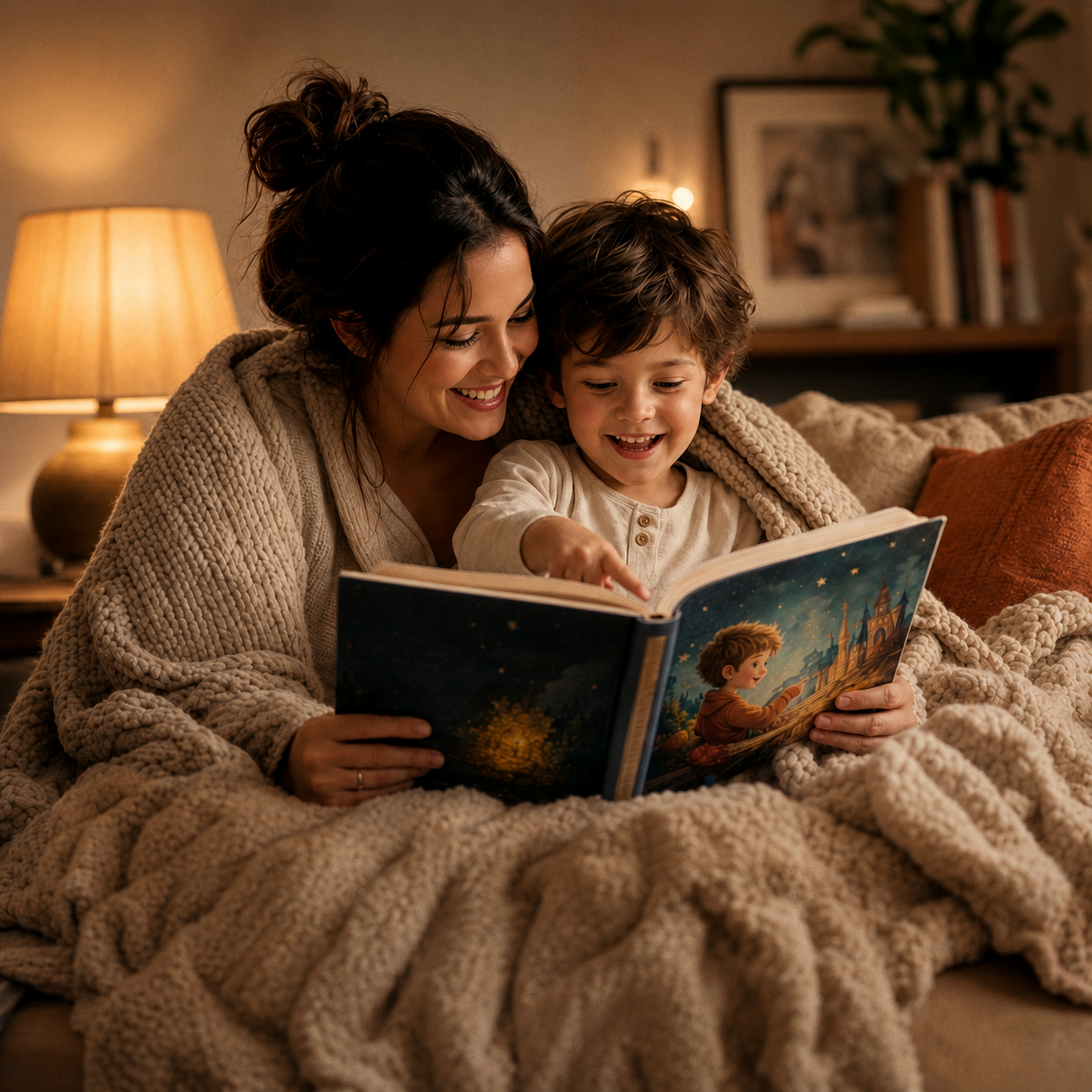 a parent and child reading the storybook together